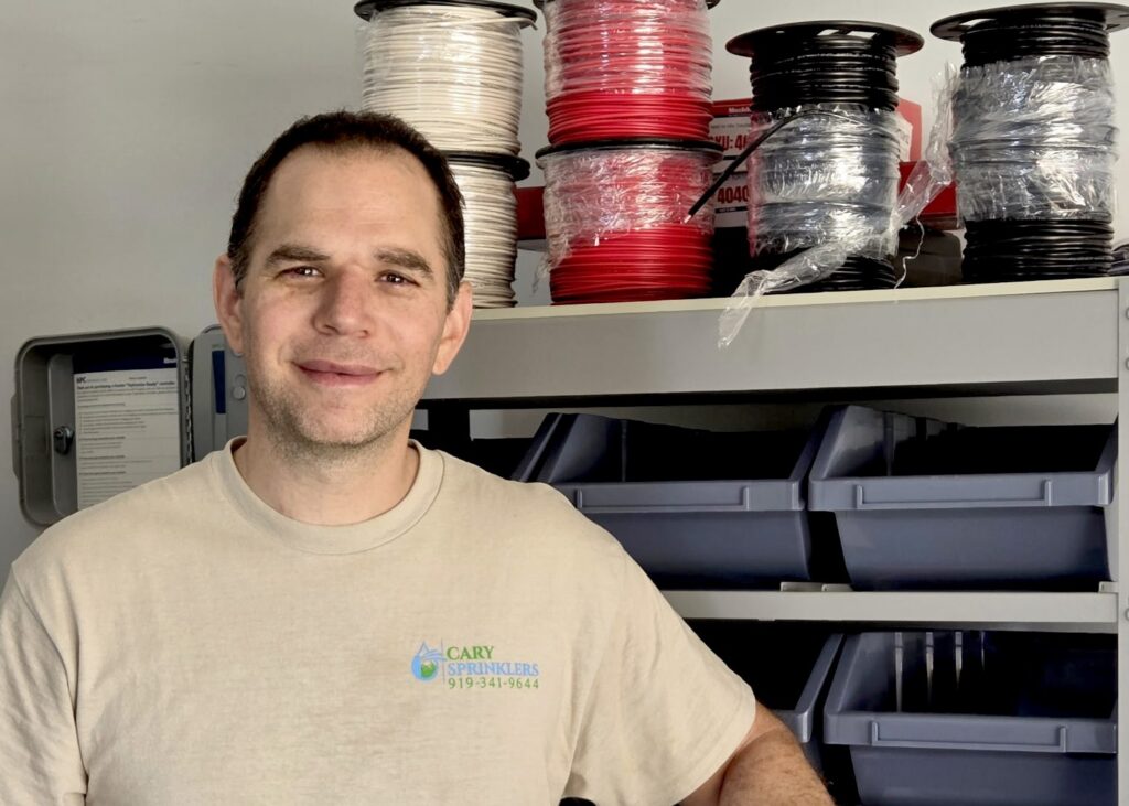 Owner of Cary Sprinklers & French Drains at the shop in the Triangle, NC